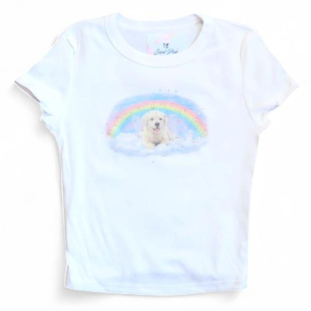 y2k rainbow puppy baby tee handmade